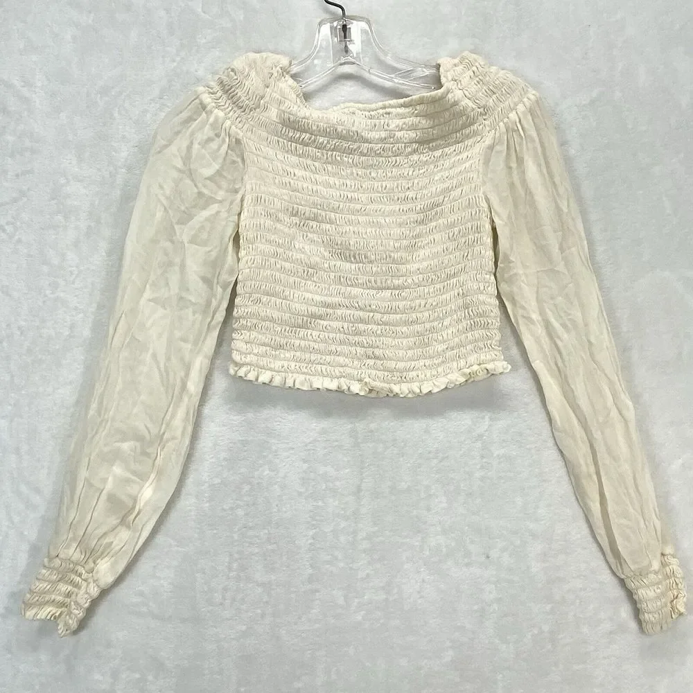 Reformation long sleeve‎ Smocked crop top Womens Small Y2K boho - flaw
